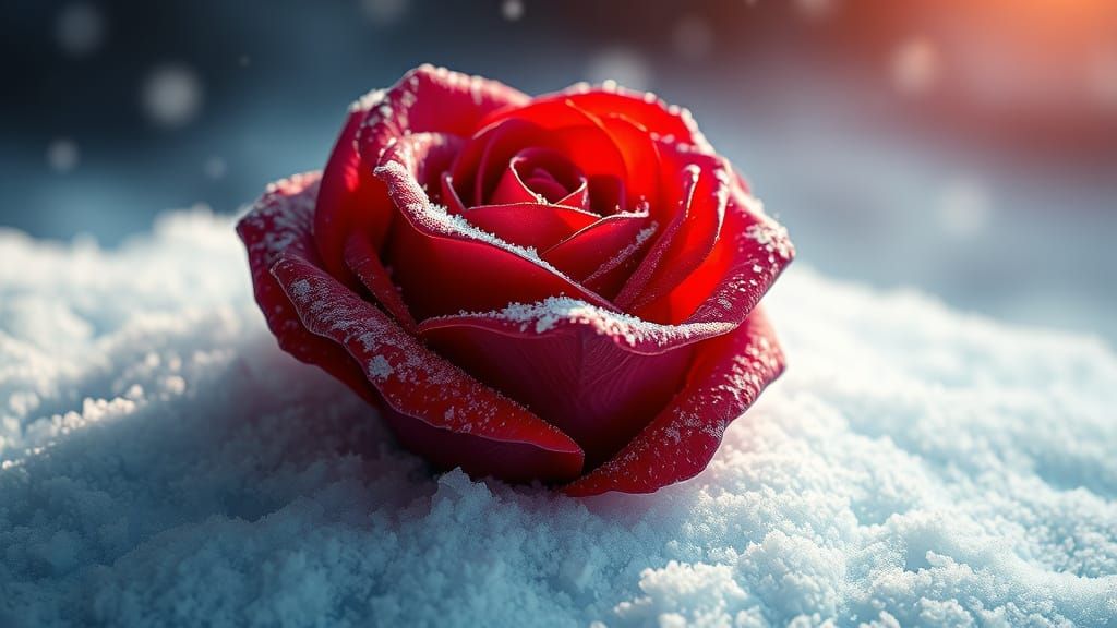Frozen Red Rose in Snow, Concept Art Style