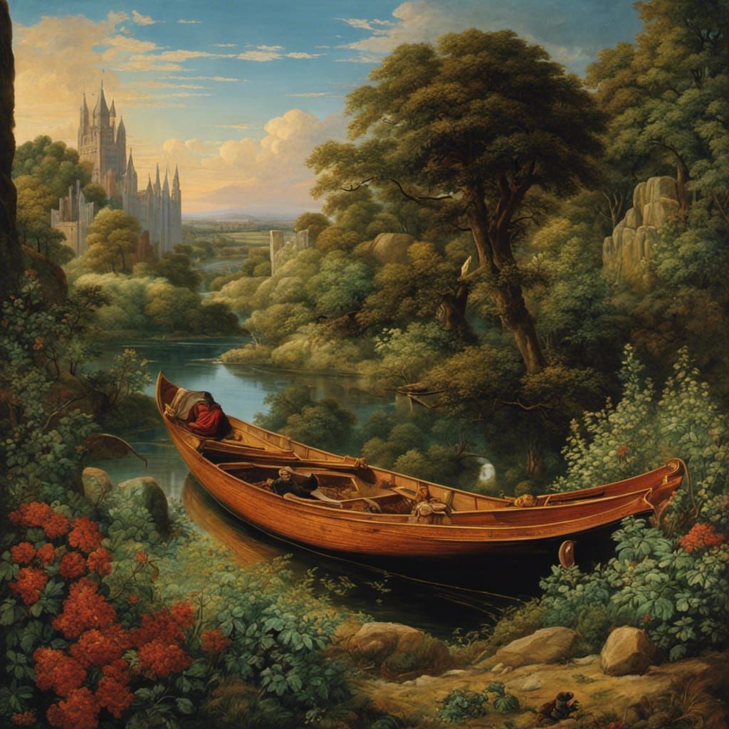 Medieval Magic: Celestial Scene in Pre-Raphaelite Style