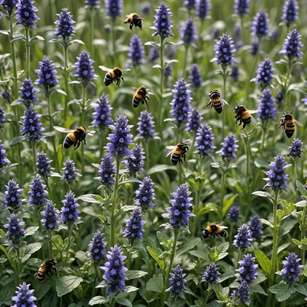 Ajuga with Bumble Bees
