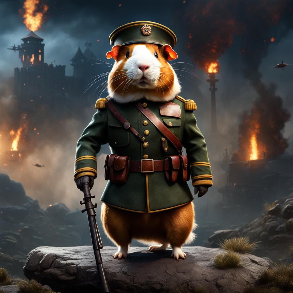 Guinea Pig Soldier in Detailed Matte Painting