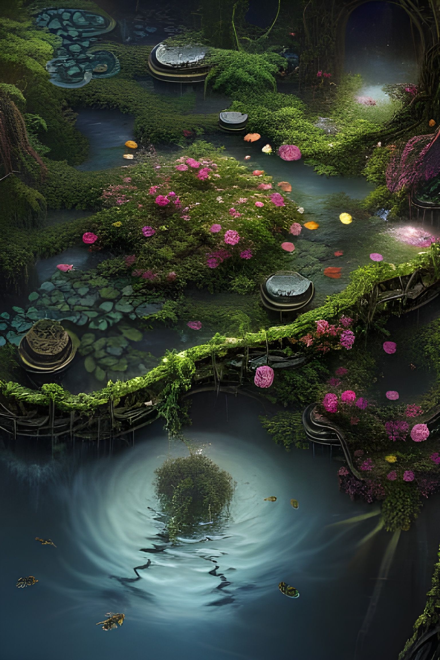 Dark Fantasy: Flowers Floating in Water