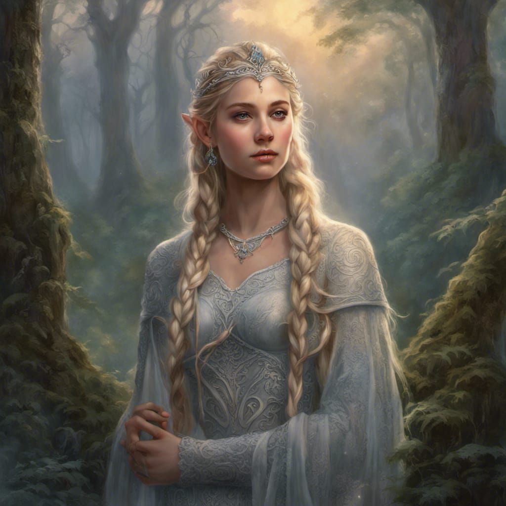 Elven Woman Portrait in Forest Clearing