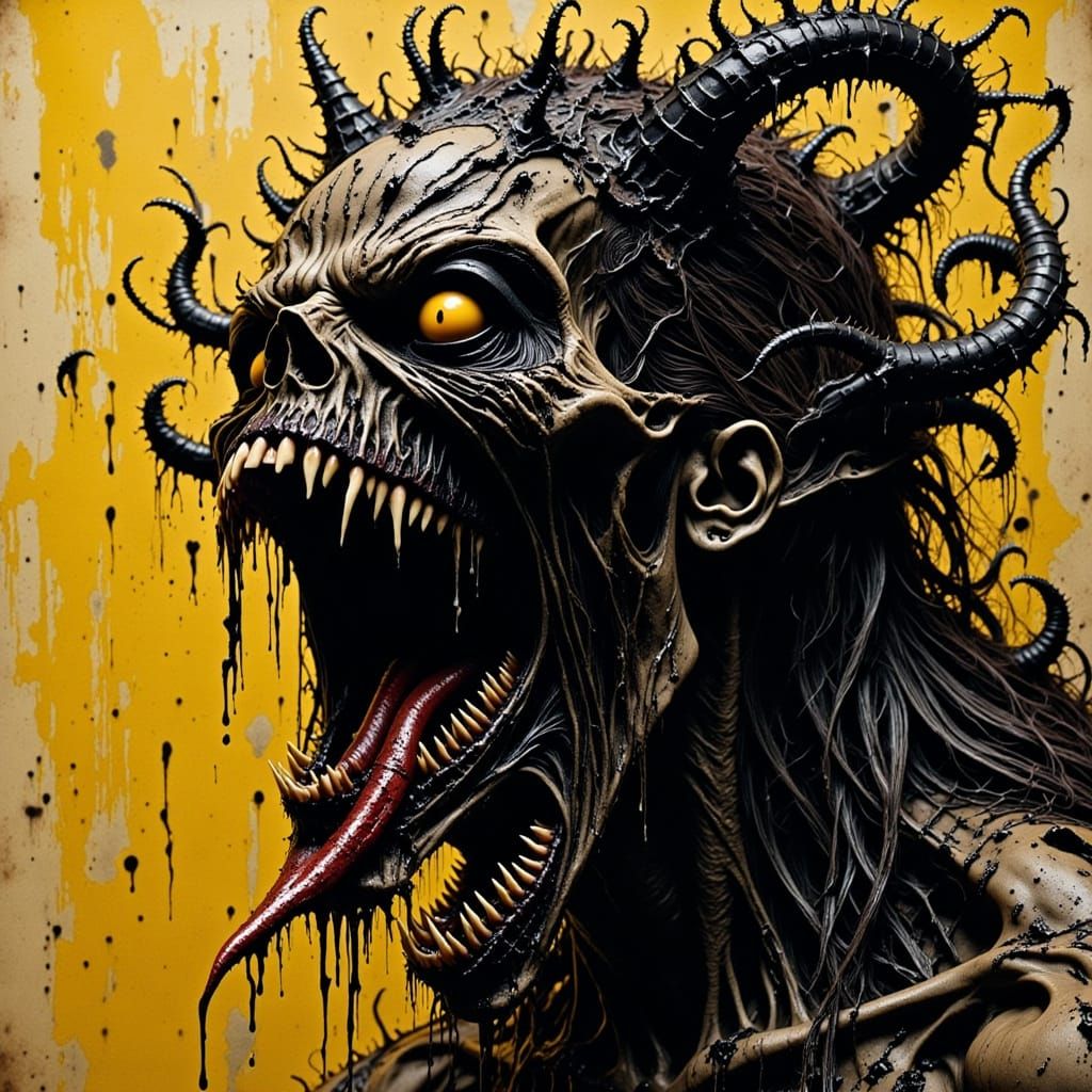 Nightmarish Demon Face with Forked Tongue