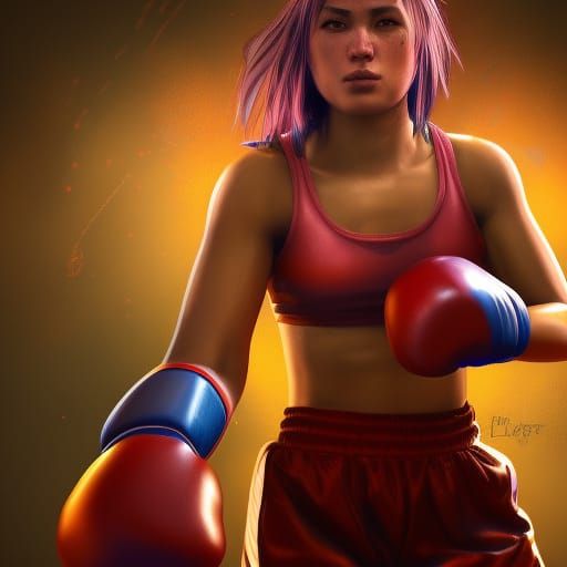 Tough Boxing Girl: Detailed Matte Painting