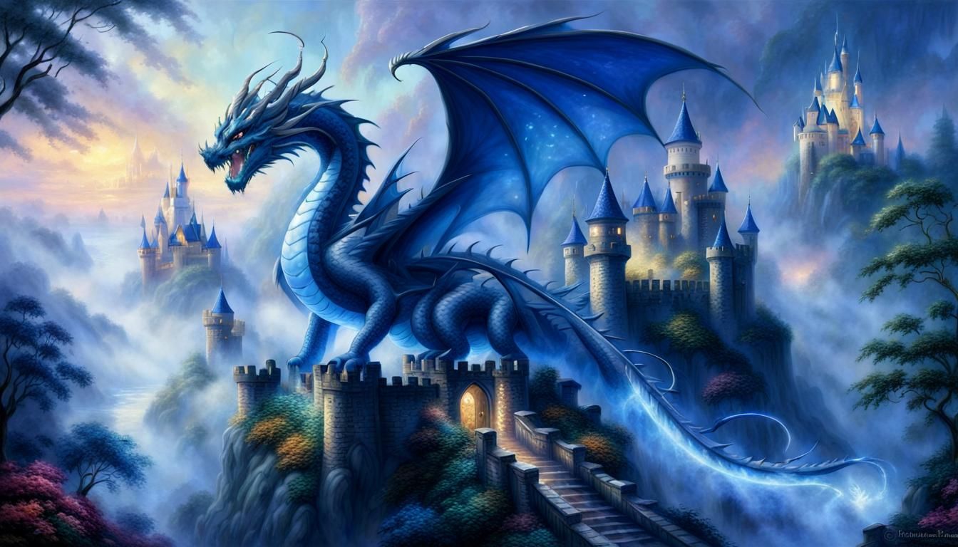 Sapphire Dragon Castle in Ethereal Fantasy Style