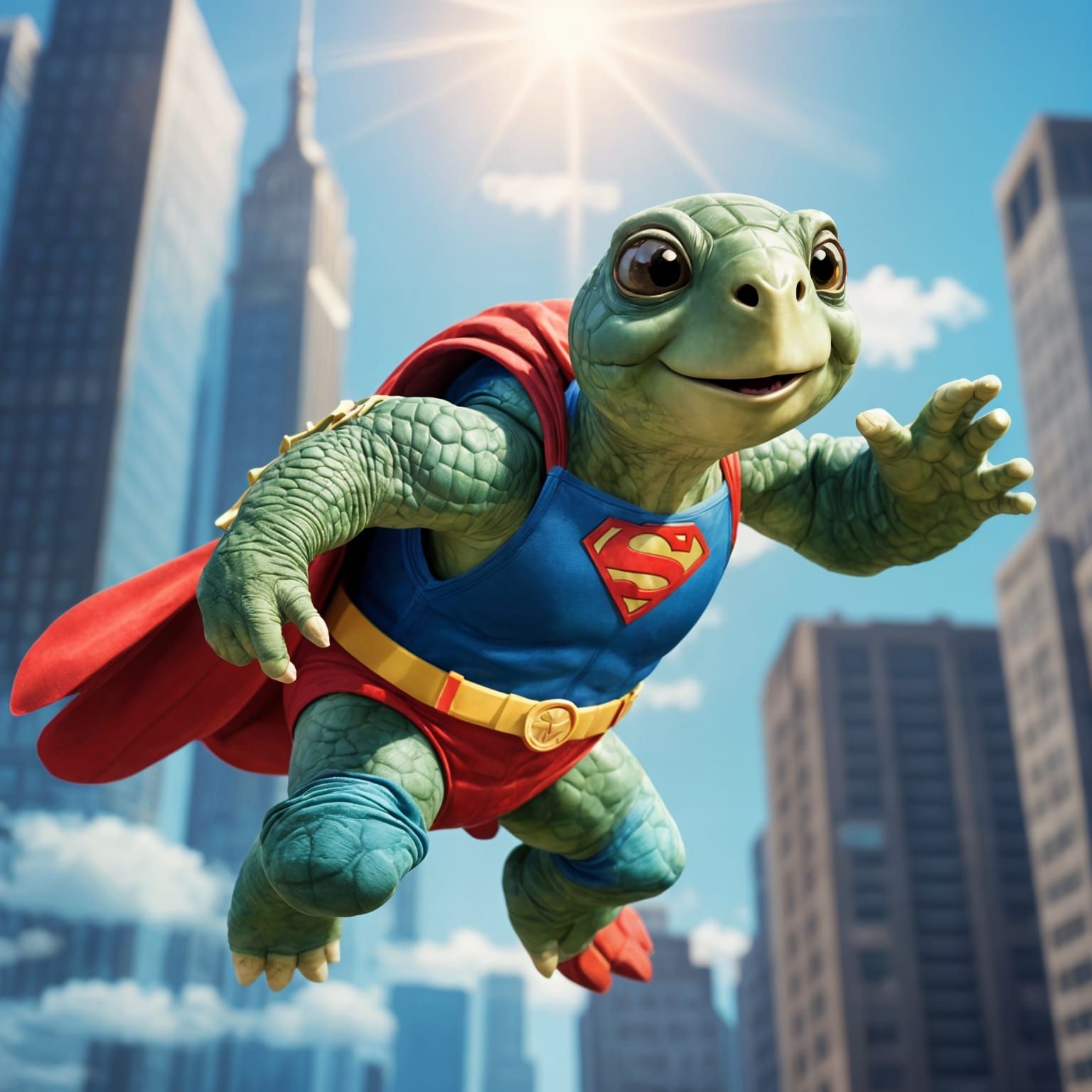 Superhero Turtle Flies Over New York: 3D Animation