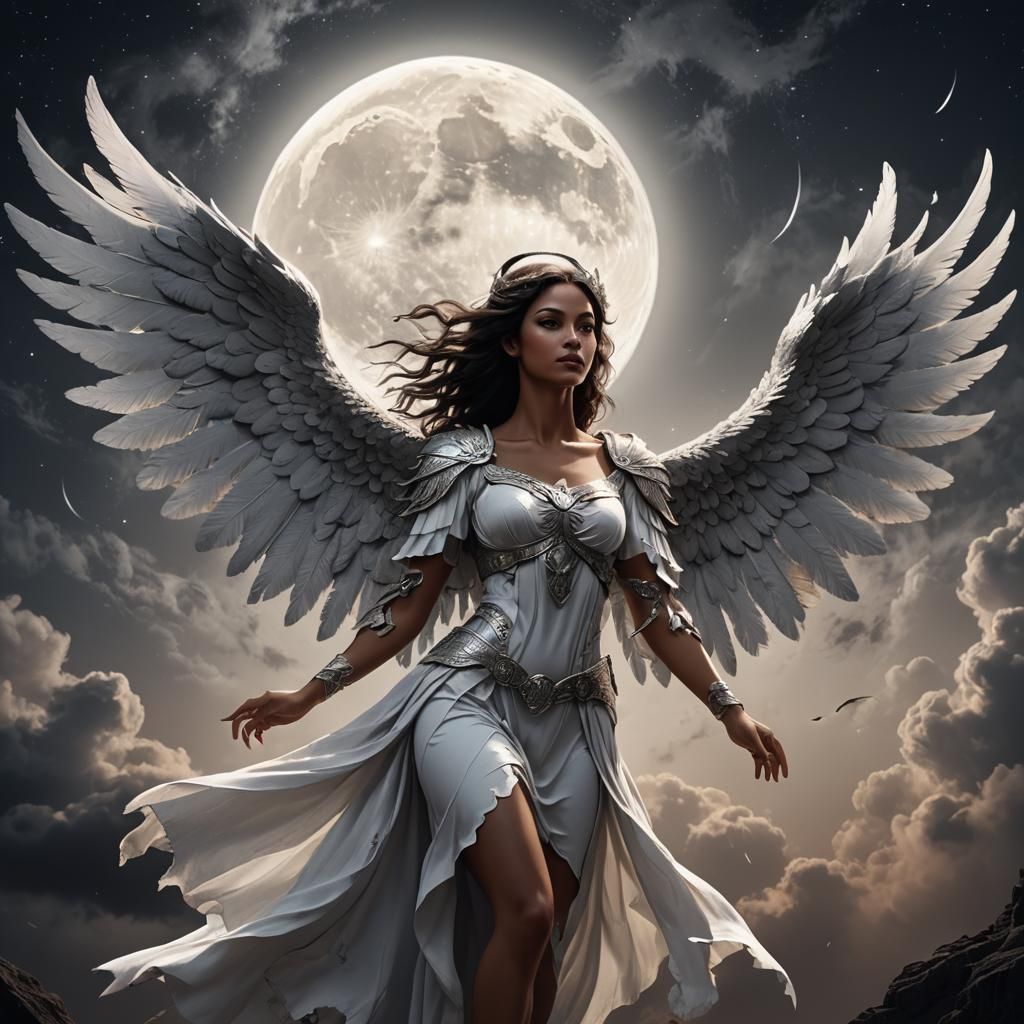Latina Angel on the Moon: Fantasy Concept Art
