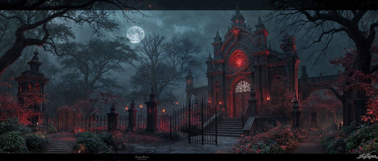 Vampiric Gothic Mausoleum with Crimson Lighting