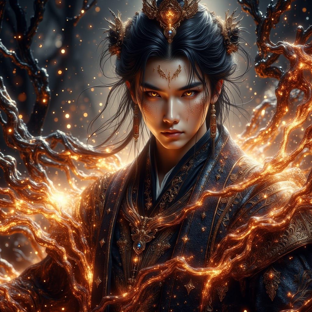 Handsome Chinese Cultivator in Holographic Astral Illustrati...