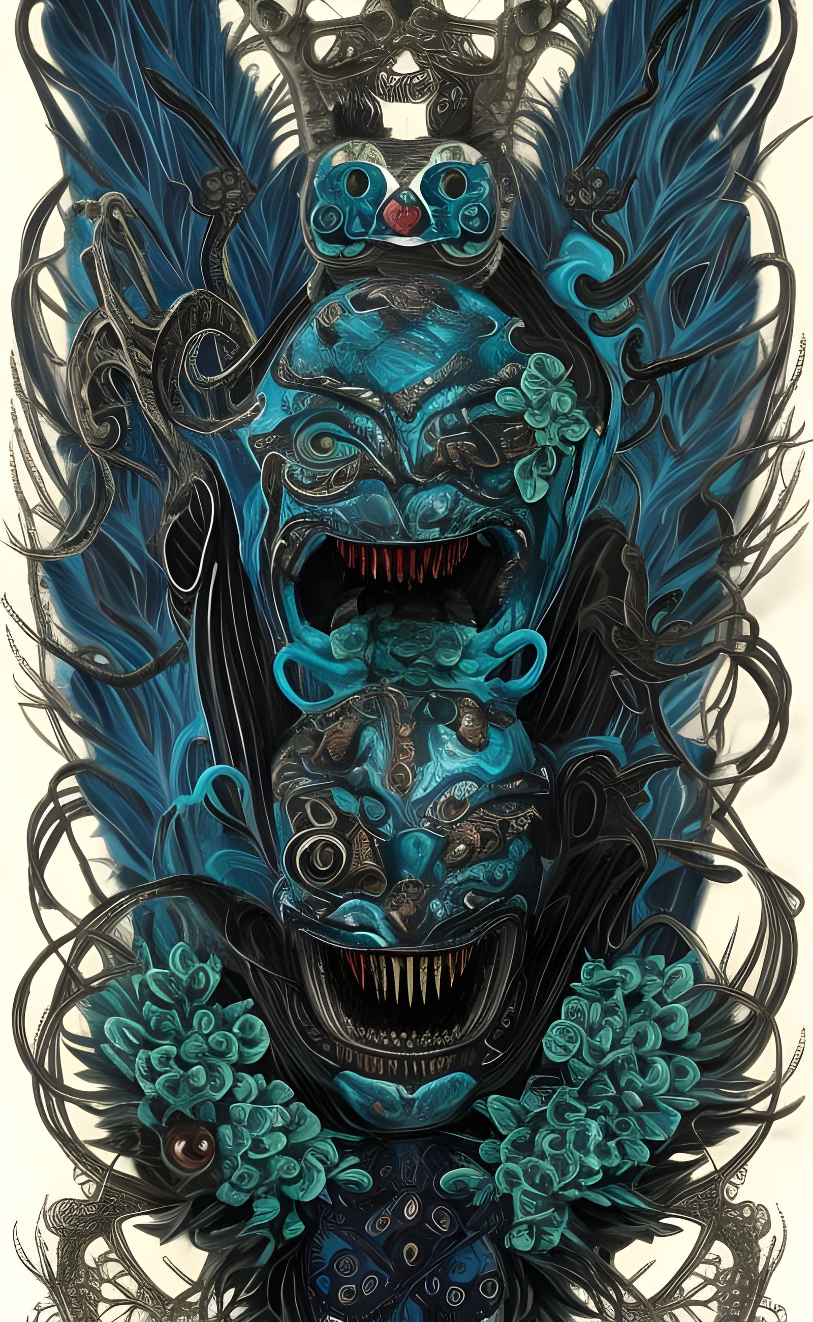 Intricate Oni Mask in Art Nouveau Style
