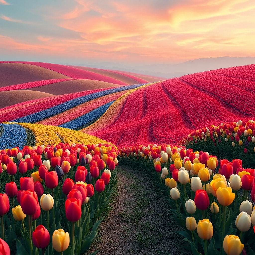 Vibrant Tulip Landscape in Harmonious Colors