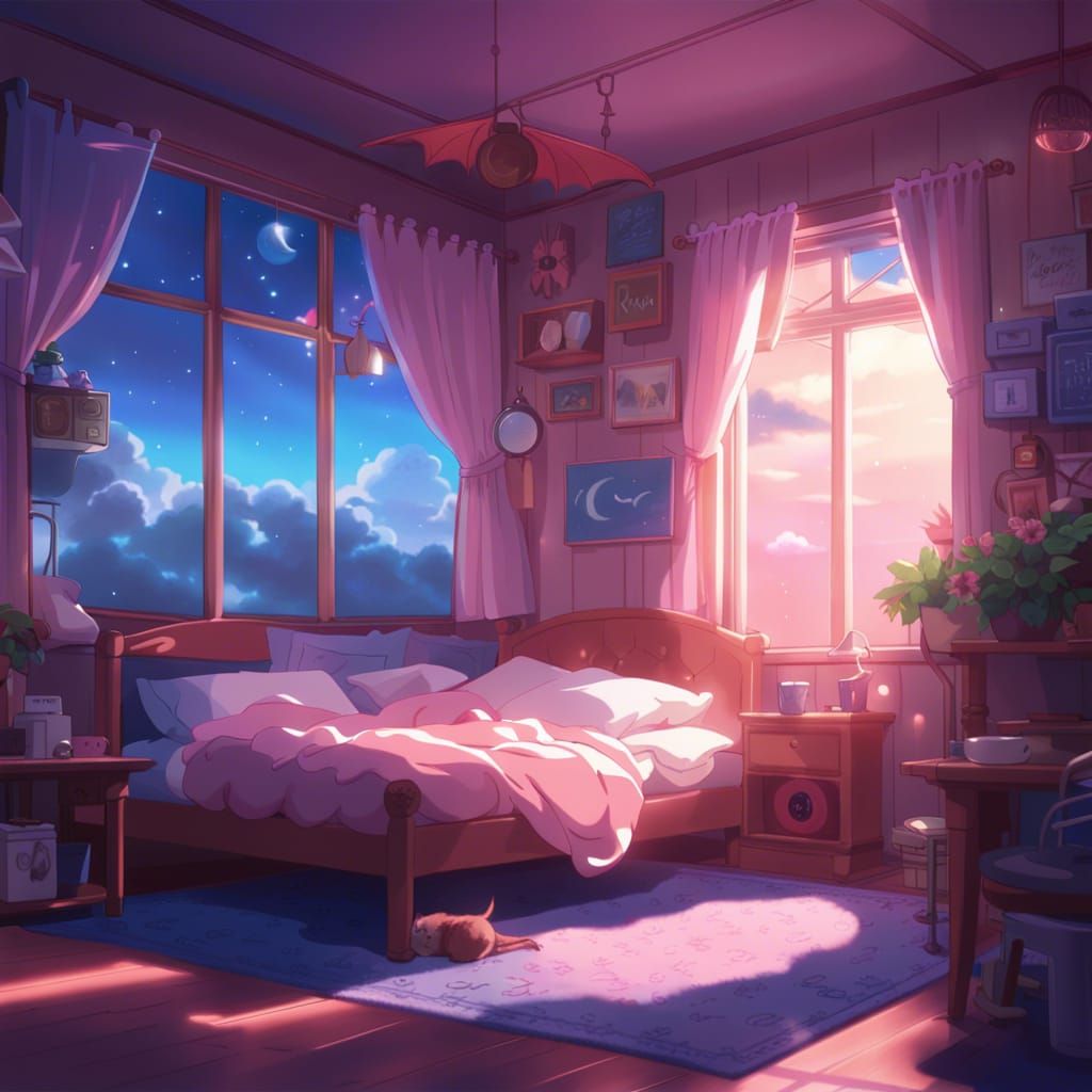 Magical Lunar Bedroom in Anime Style