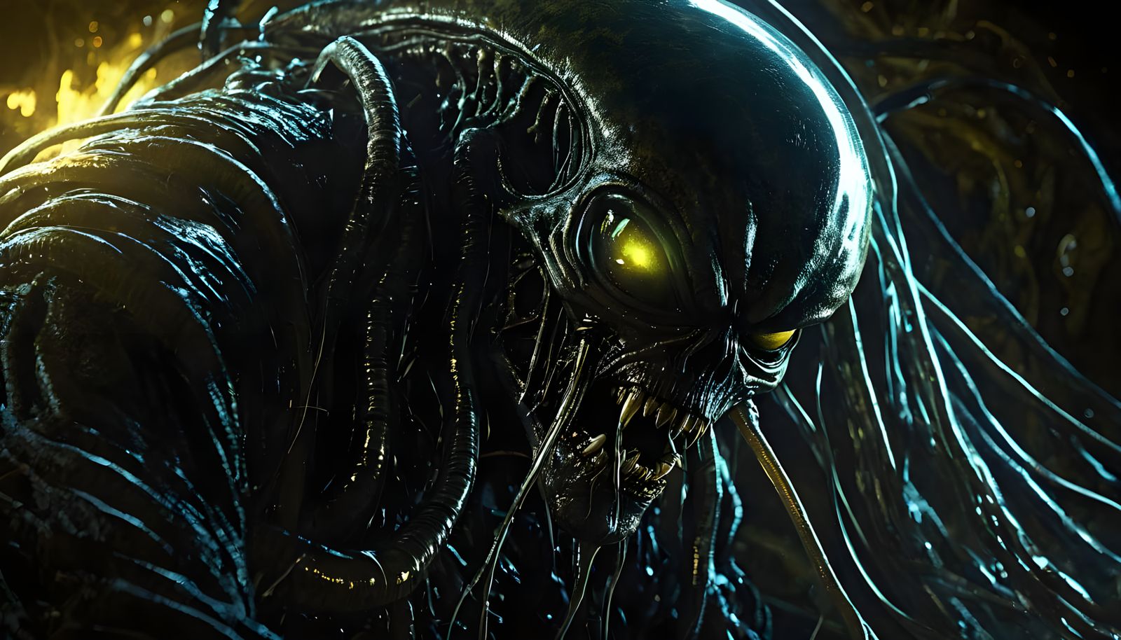 Grotesque Alien Machine in Dimly Lit Lab