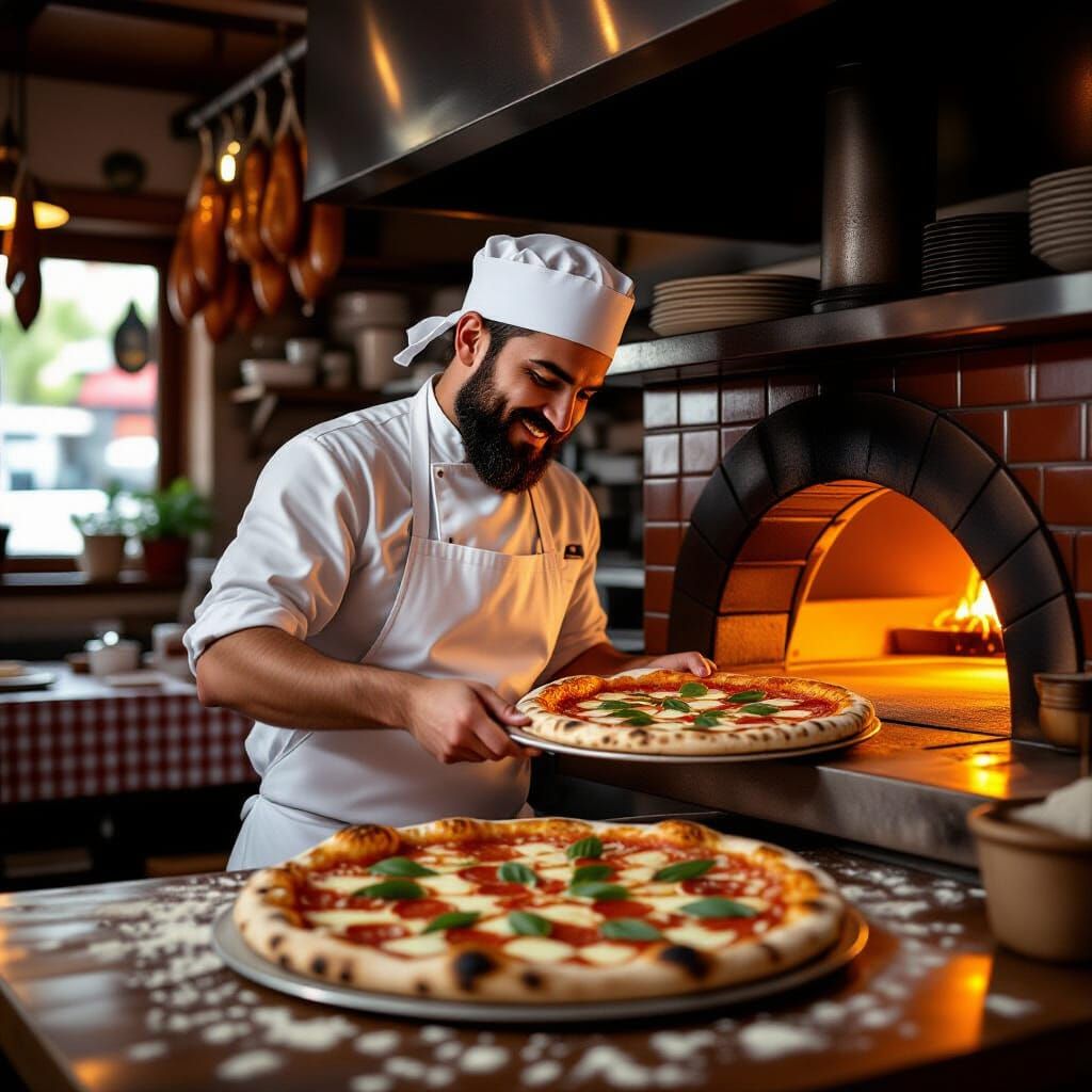 Hyperrealistic Baker Slides Pizza Into Brick Oven