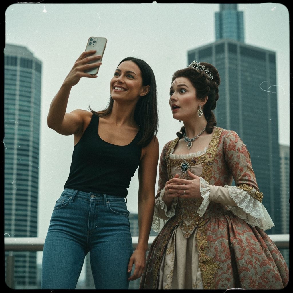 Time-Traveling Selfie: Modern Woman Meets Astonished 18th-Ce...