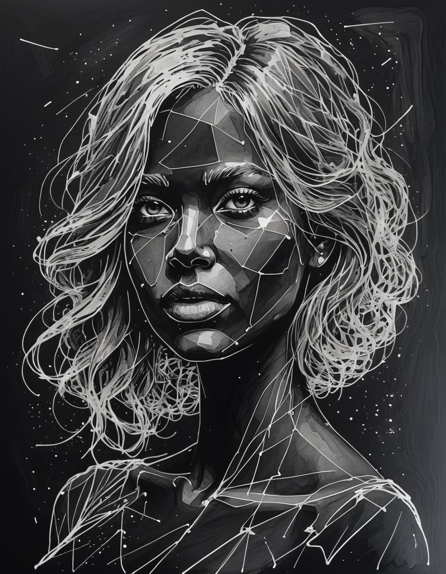 Minimalist White Ink Portrait Sketch on Black Paper
