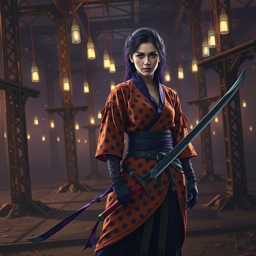 Confident Ninja Assassin with Sword: Hyper-Realistic Portrai...