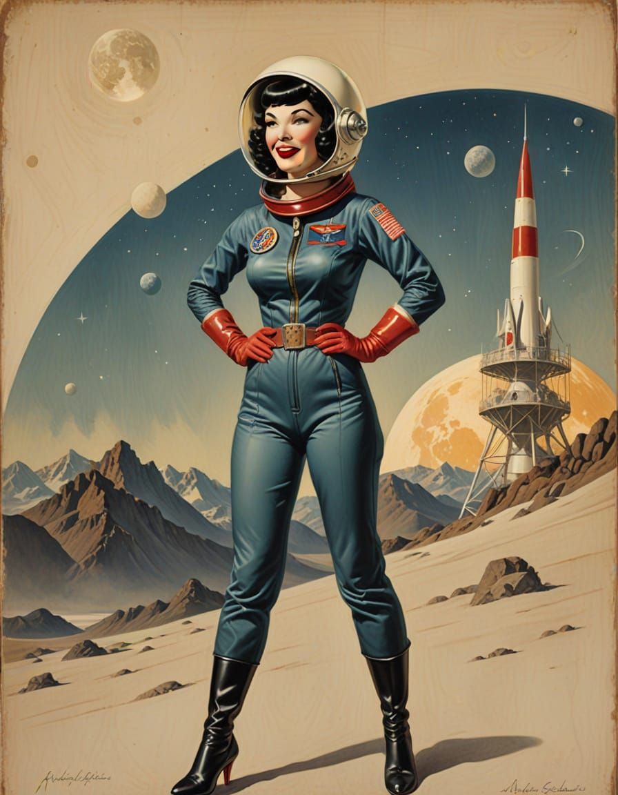 Vintage Pin-Up Girl in Spacesuit, Golden Era Style