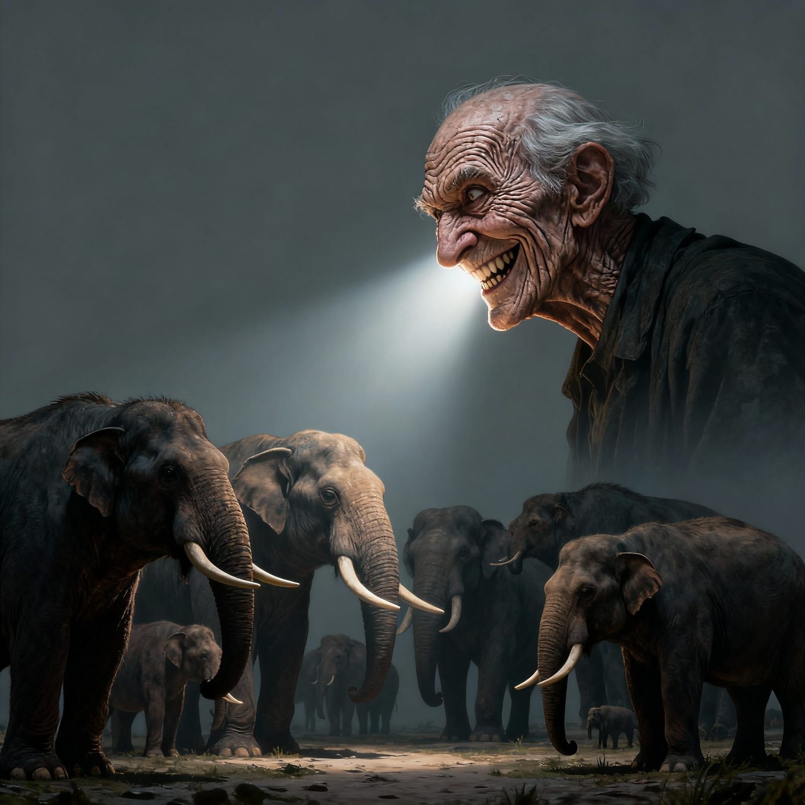 Elderly Man's Diabolical Smile Illuminates Surreal Mammal Ga...
