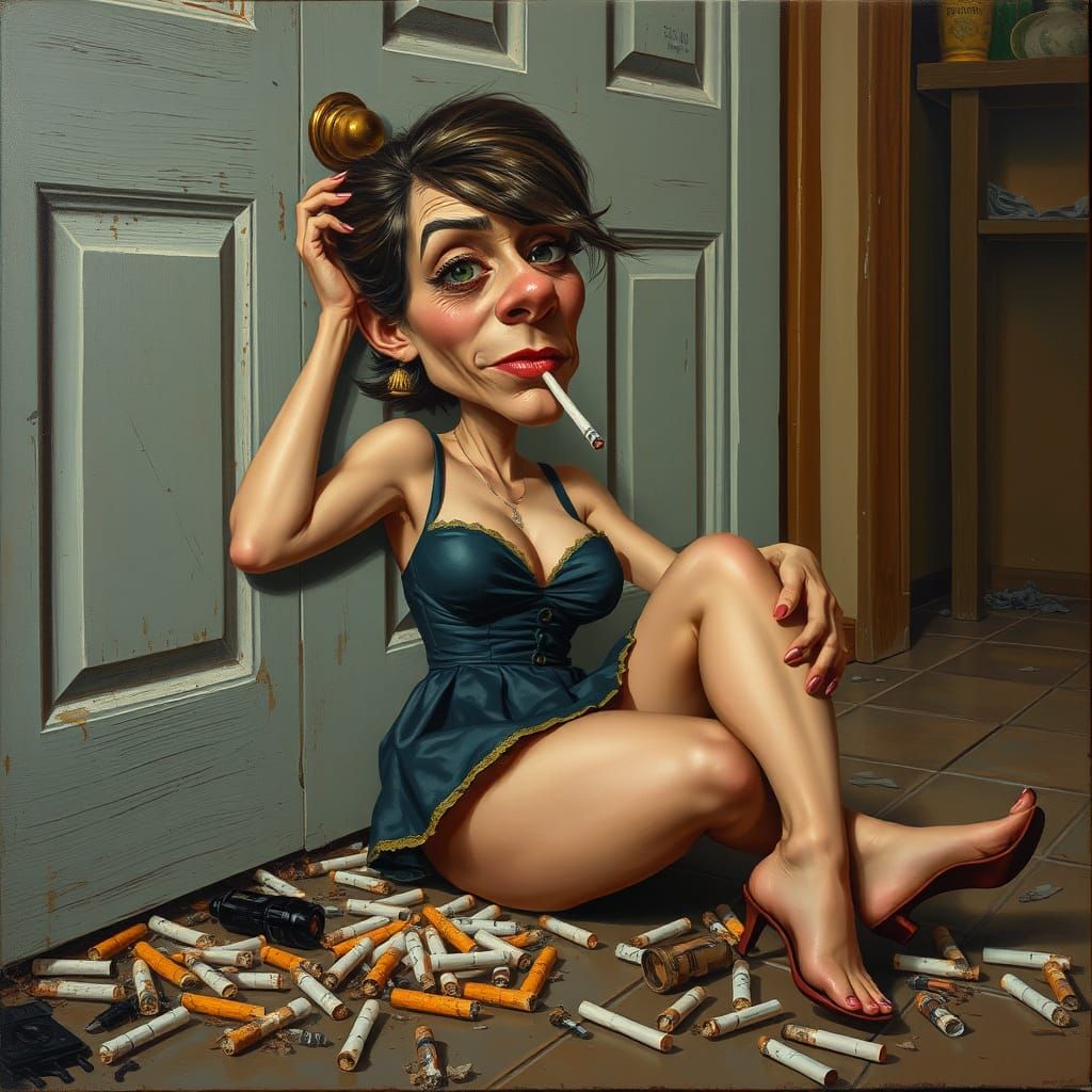 Whimsical Drunk Woman in Disheveled Minidress