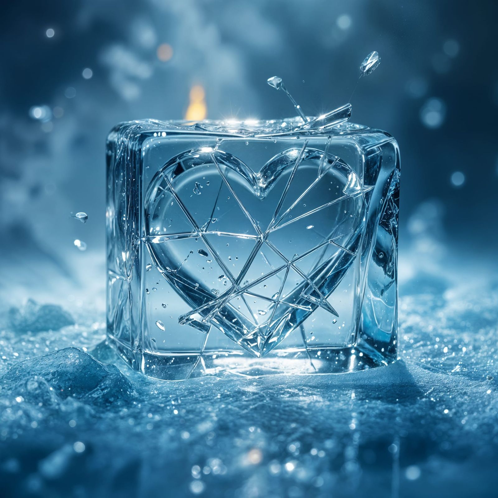 Glass Heart Shatters in Ice Cube: Splash Art