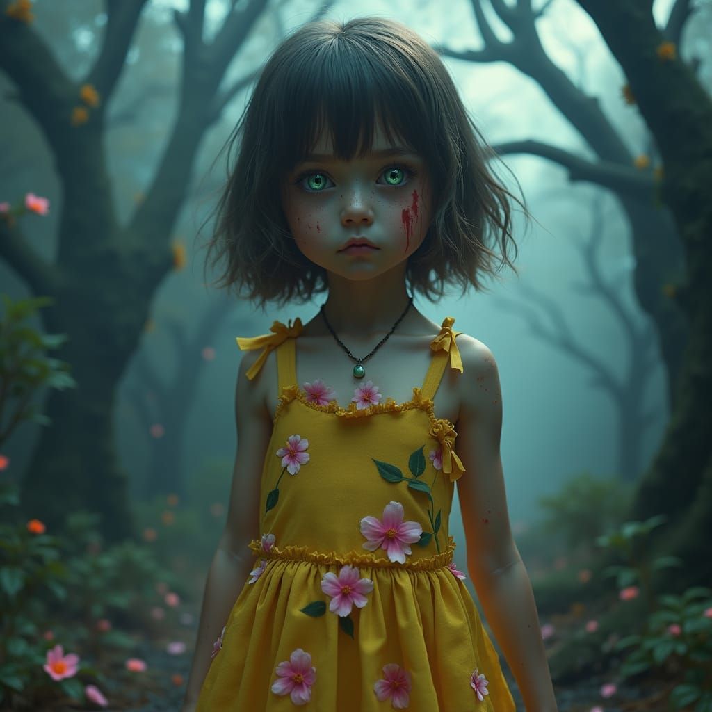 Ethereal Girl in Tattered Dress, Dark Fantasy Art