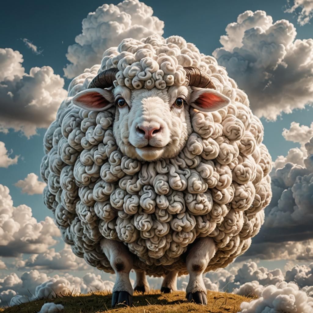 Fluffy Cloud Sheep in Hyperrealistic 3D-CGI