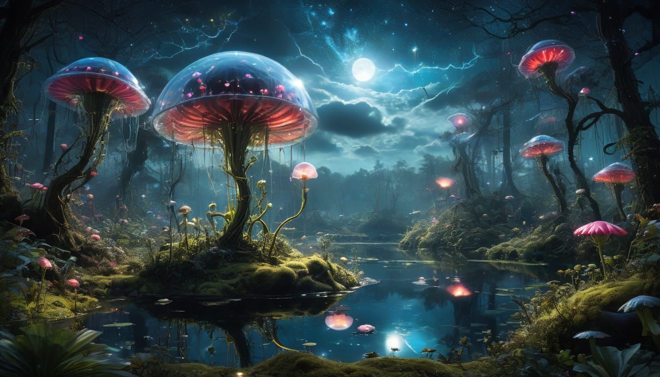 Ethereal Dreamscape with Majestic Forest and Glowing Fairies