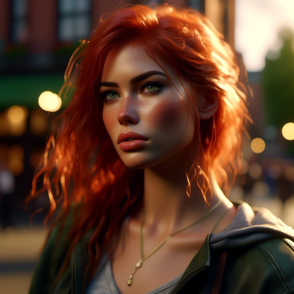 Vivid Digital Portrait of Red-Haired Woman