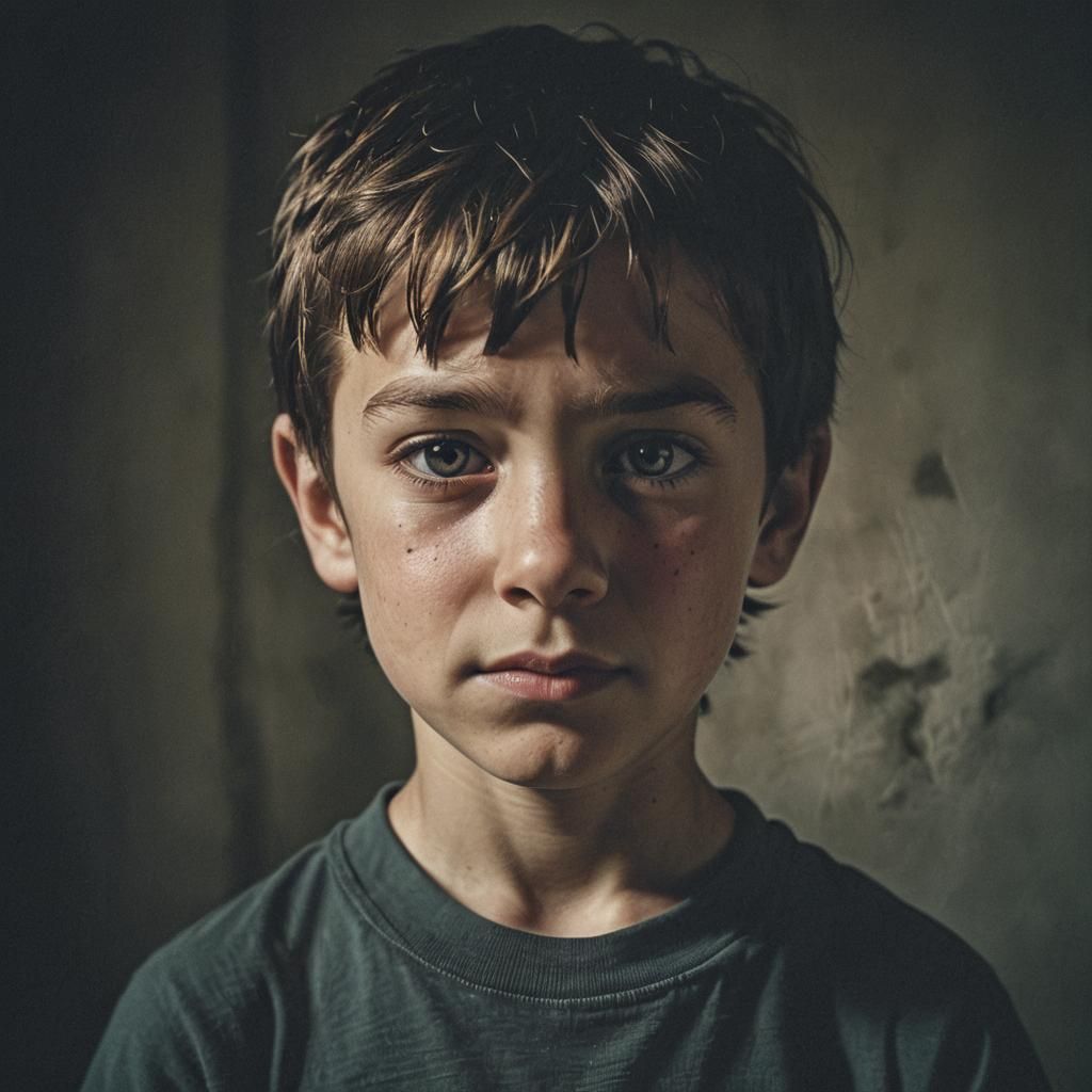 Boy's Split Portrait: Good vs Evil in Chiaroscuro