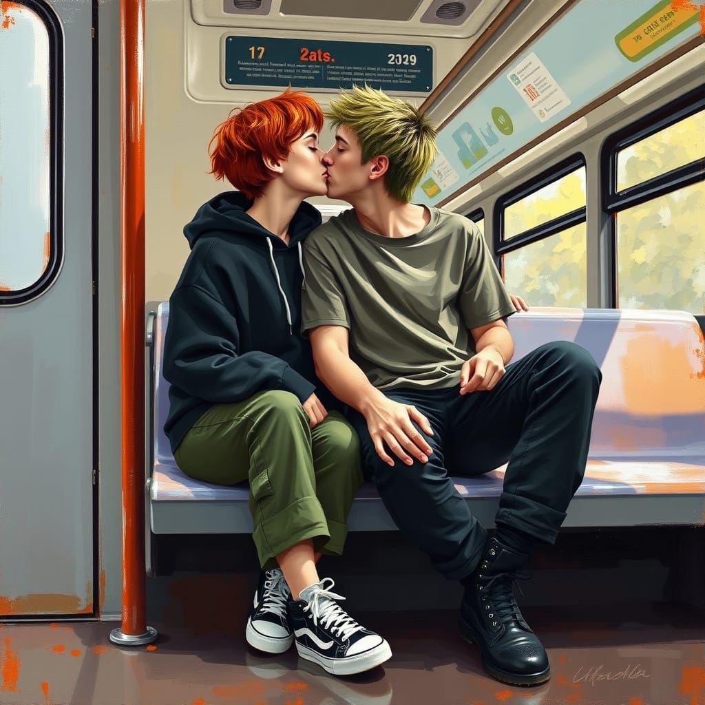 Couple's Kiss, Expressive Oil Painting