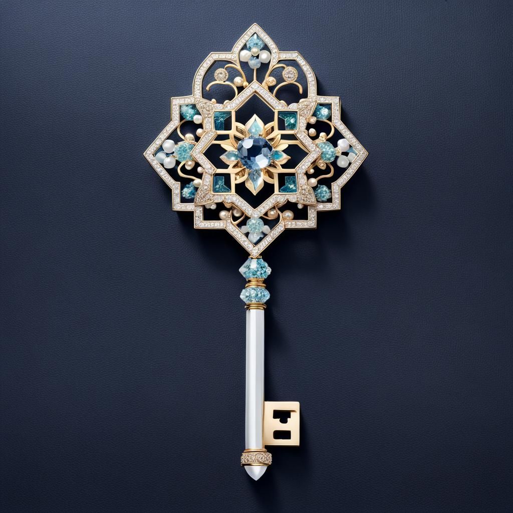 Crystal Key with Islamic Geometric Pearl Inlay