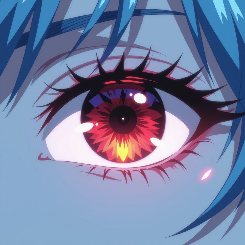 Striking Red Eye with Triangle Iris in Anime Style