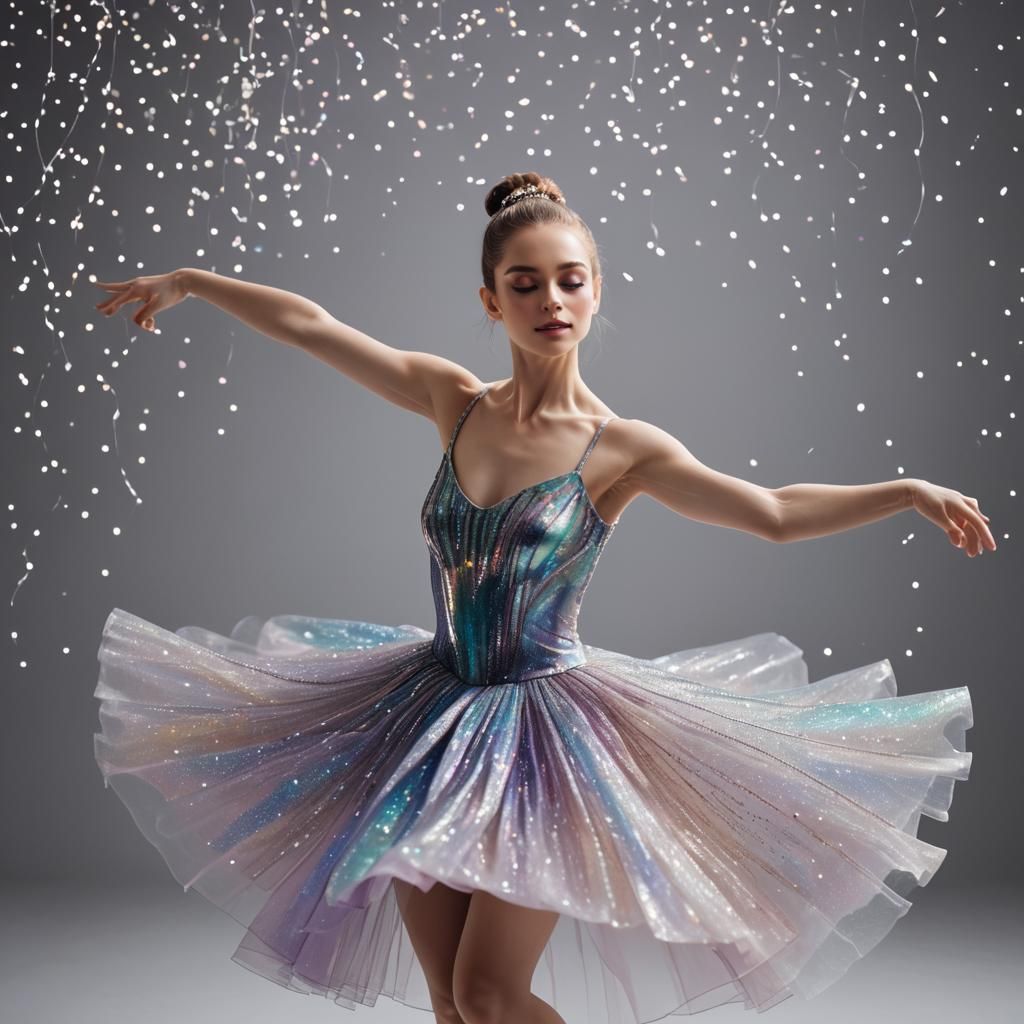 Ballerina in Iridescent Dress Dancing with Sparkles