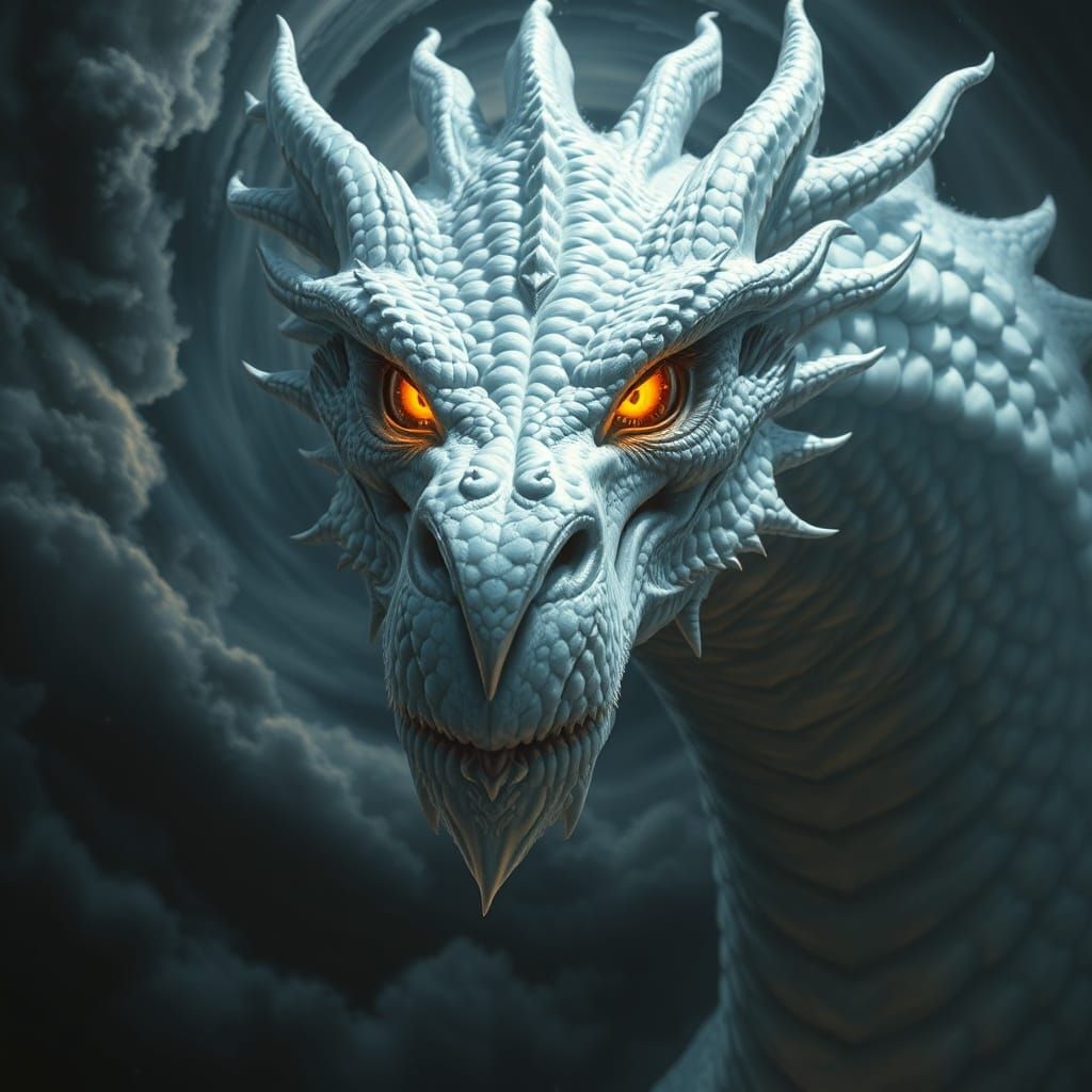 White Dragon Head With Glowing Yellow Eyes