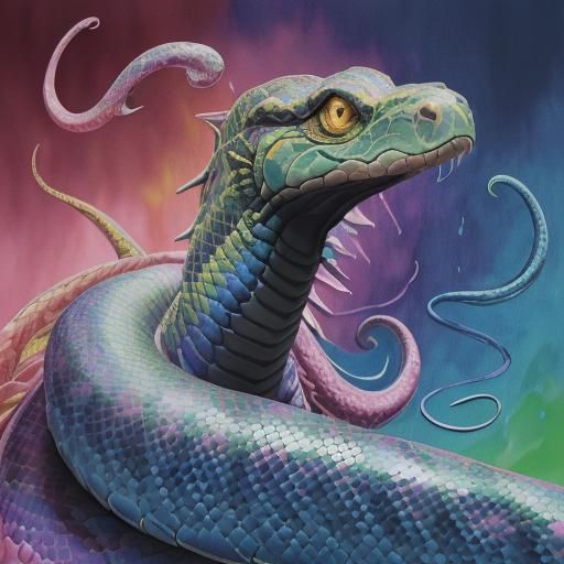 Vivid Rainbow Snake in Gouache Style