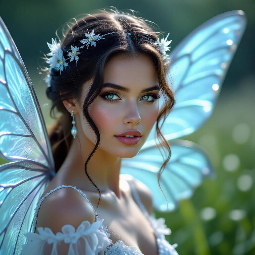 Silver Fairy Portrait in Blacklight Neon Style