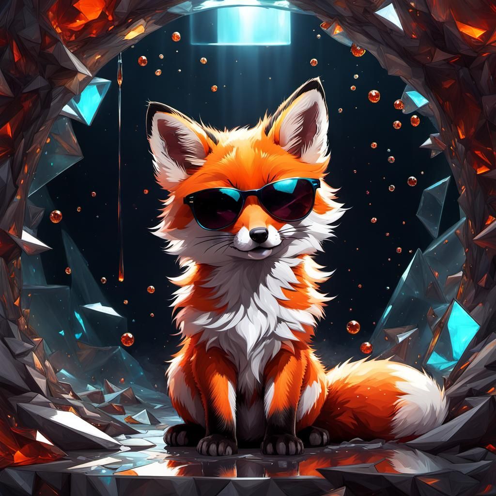 Red Fox Pup in Shattered Psychedelic Portal Room