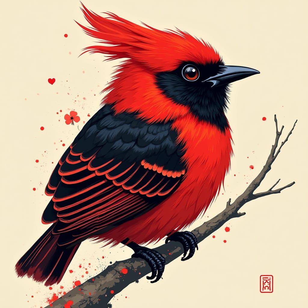 Chicano-Style Robin Logo with Red and Black Design