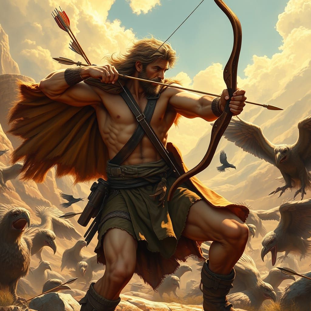 Heroic Heracles Battles Stymphalian Birds in Ancient Greek L...