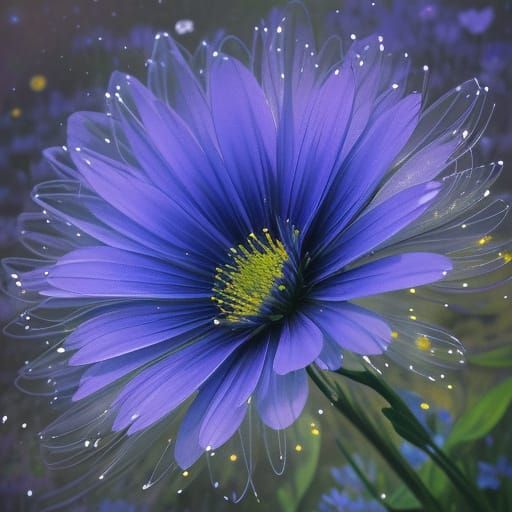 Impressionistic Wildflowers Swaying in Moonlit Meadow