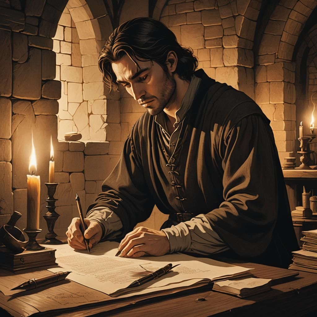 Young Man Working in 13th Century France, Gothic Style