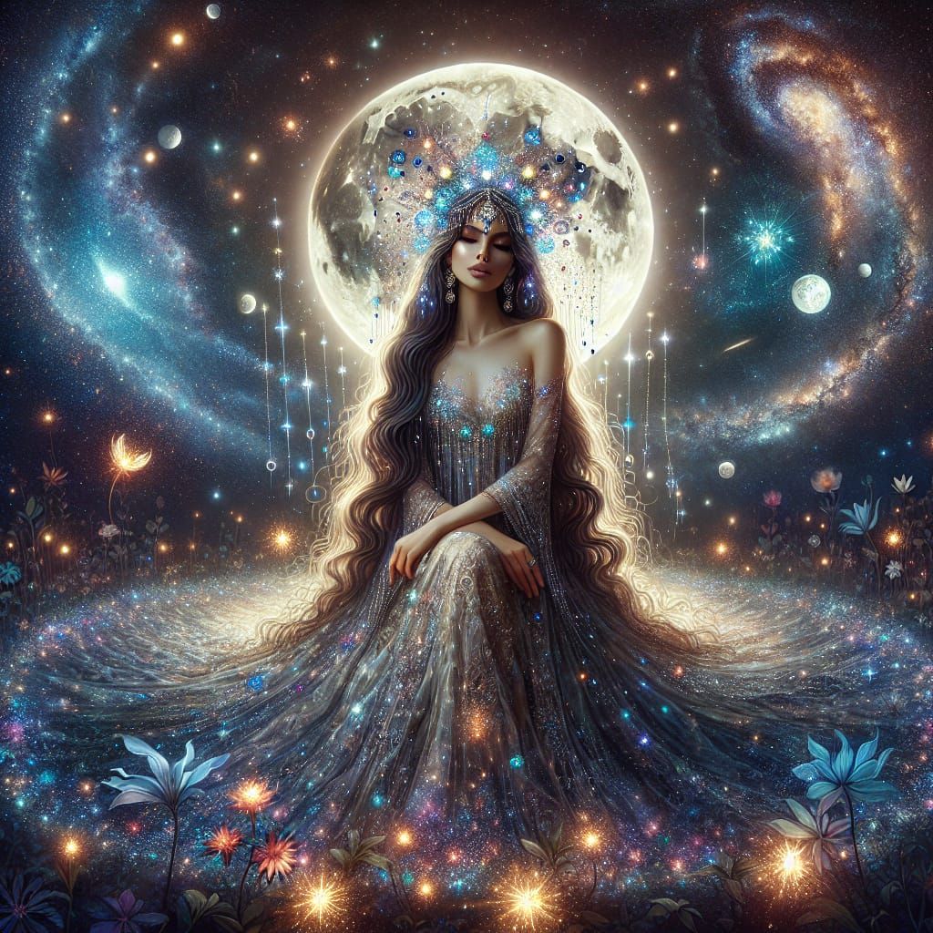 Woman Personifying the Cosmic Night Sky