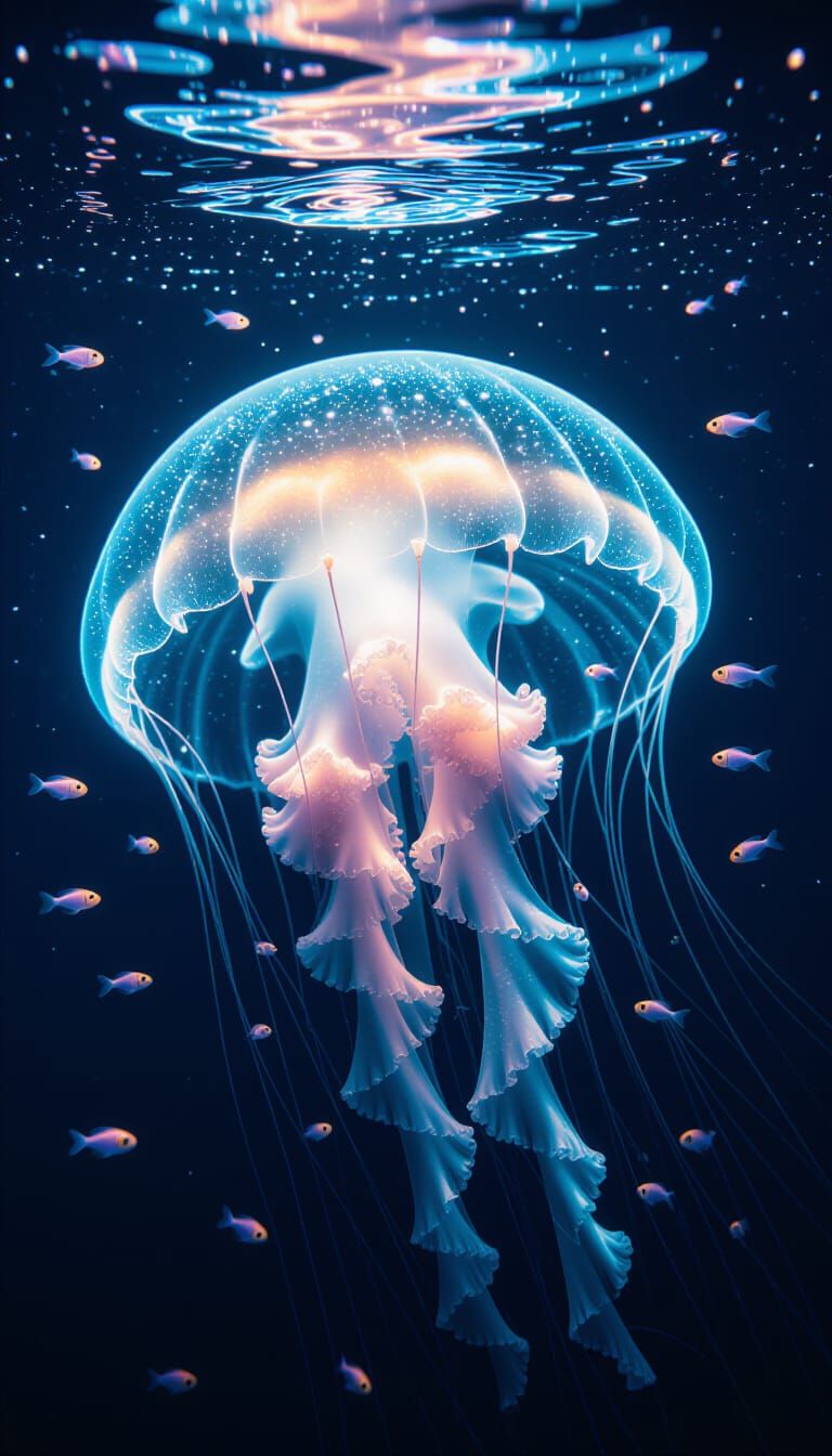 Bioluminescent Jellyfish Pulsates in Deep Sea Abyss