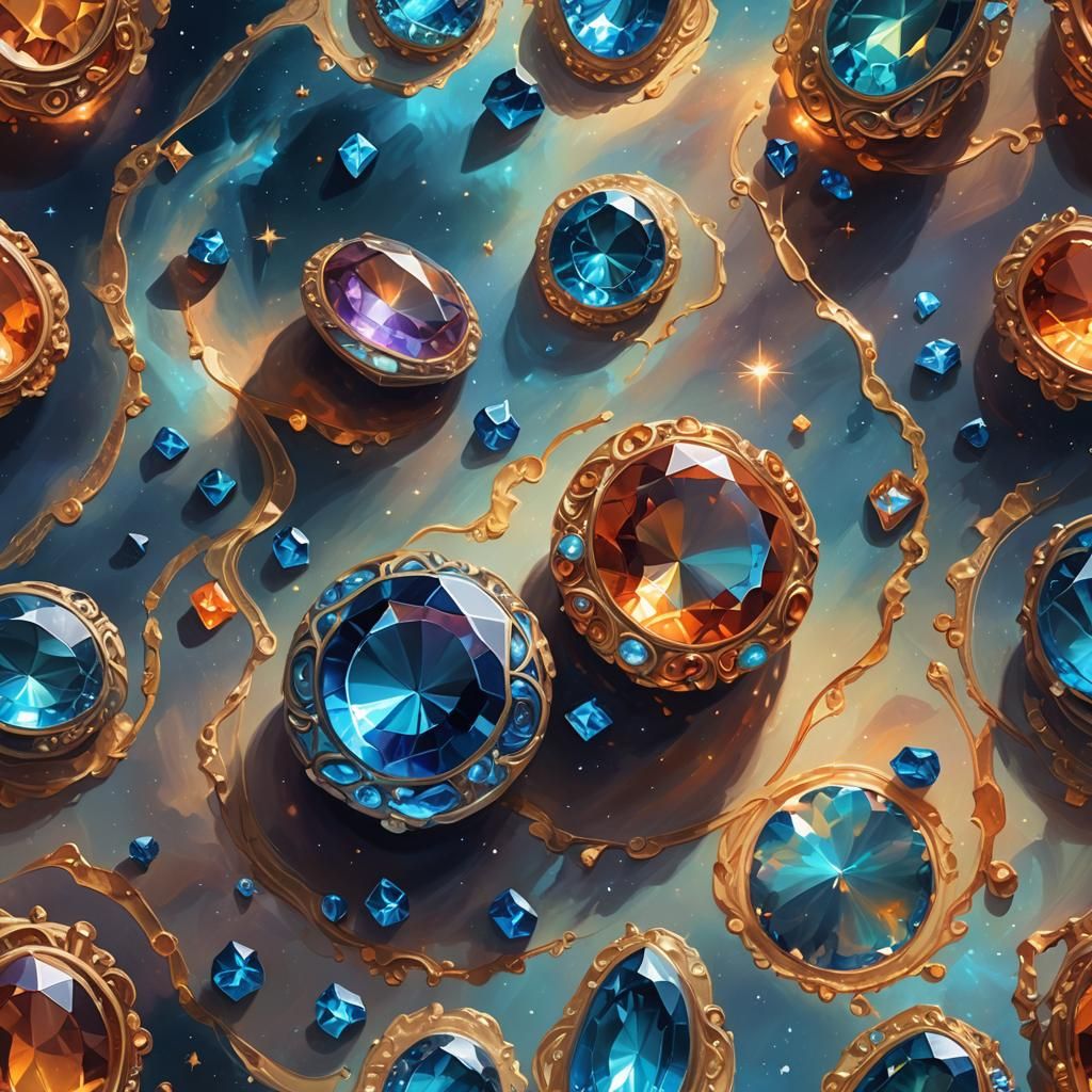 Mystical Gemstones Floating in Starry Expanse