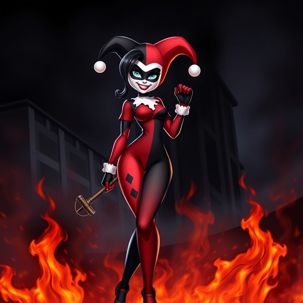 Sultry Harley Quinn Embodies Dark Carnival Spirit in Smoky F...