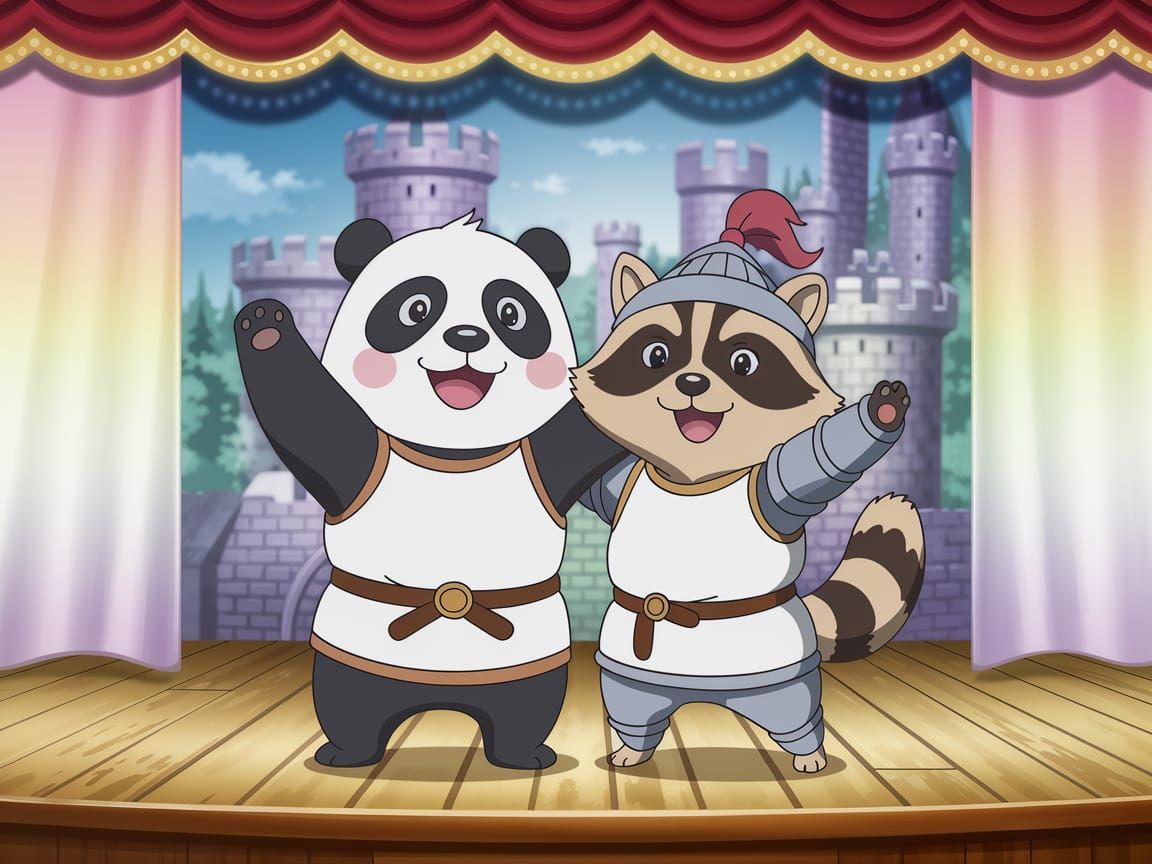 Adorable Panda and Raccoon Knights Shine on Whimsical Stage