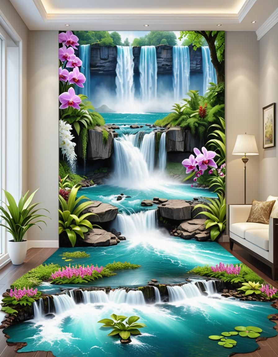 A 3d picture of magnificent Niagara Waterfalls in a well dec...
