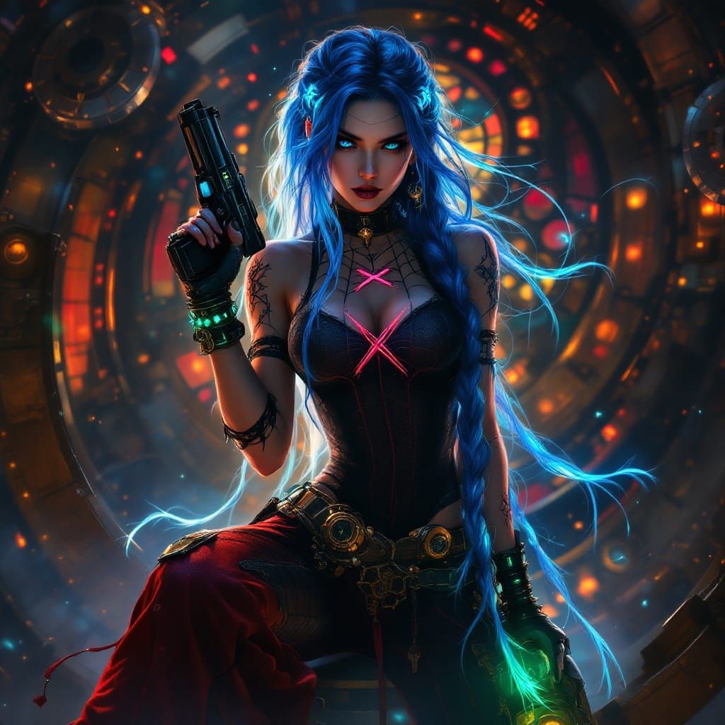 Goth Steampunk Jinx in Intricate Braids and Leather