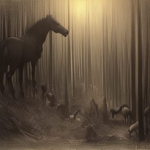 Blue Horses in Forest, Franz Marc Style